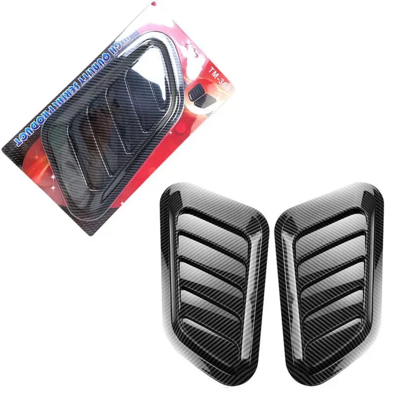 

2Pcs Universal Carbon Fiber Car Decorative Cell Air Flow Intake Hood Scoop Bonnet Vent Cover Stickers Decoration Styling