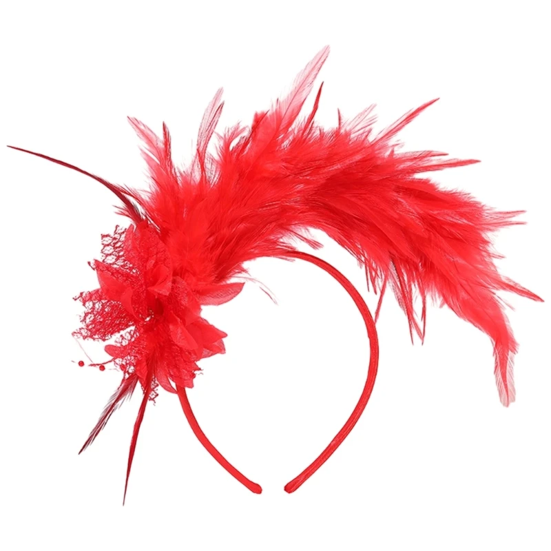 Buntes Feder-Stirnband für Maskeraden, TeaParty-Kostümzubehör, Fascinator-Haarband, 1920er-Jahre-Party-Kopfbedeckungen