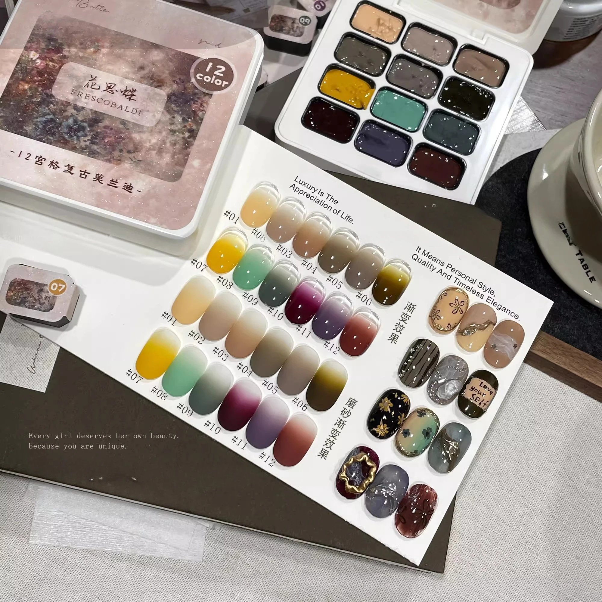 12Colors Gradient Pat Painting Gel Nail Art Gradient Color DIY Design Gel 4 In 1 Used For Gradient Nail Stamping Pattern