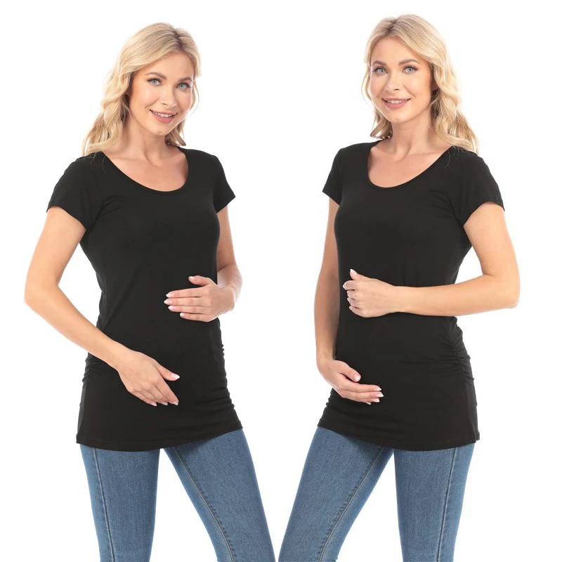 Summer Pregnant Tshirt Maternity Tops Women Big Size Short Sleeve Shirt Solid Color Soft Rayon Fabric