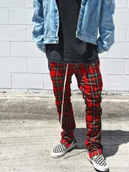 Pantaloni sportivi casual da uomo, pantaloni slim da uomo di nuova tendenza della moda tasca con cerniera plaid patchwork fitness pantaloni piccoli piedi