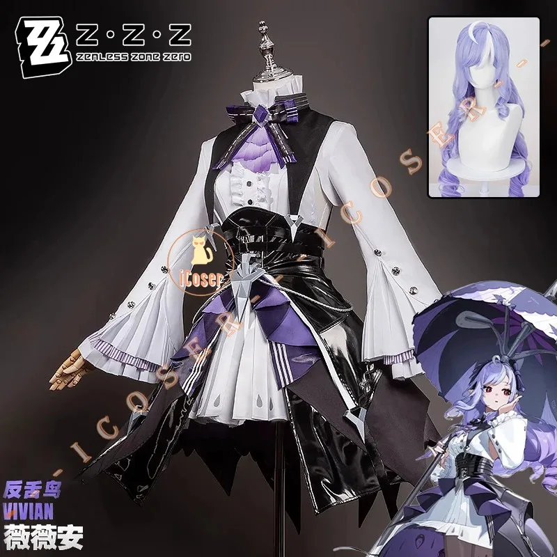 25COSZenless منطقة صفر فيفيان تأثيري حلي شعر مستعار فستان موحد أغطية الرأس الطائر المحاكي كرنفال حفلة الهالوين للنساء الفتيات Pr