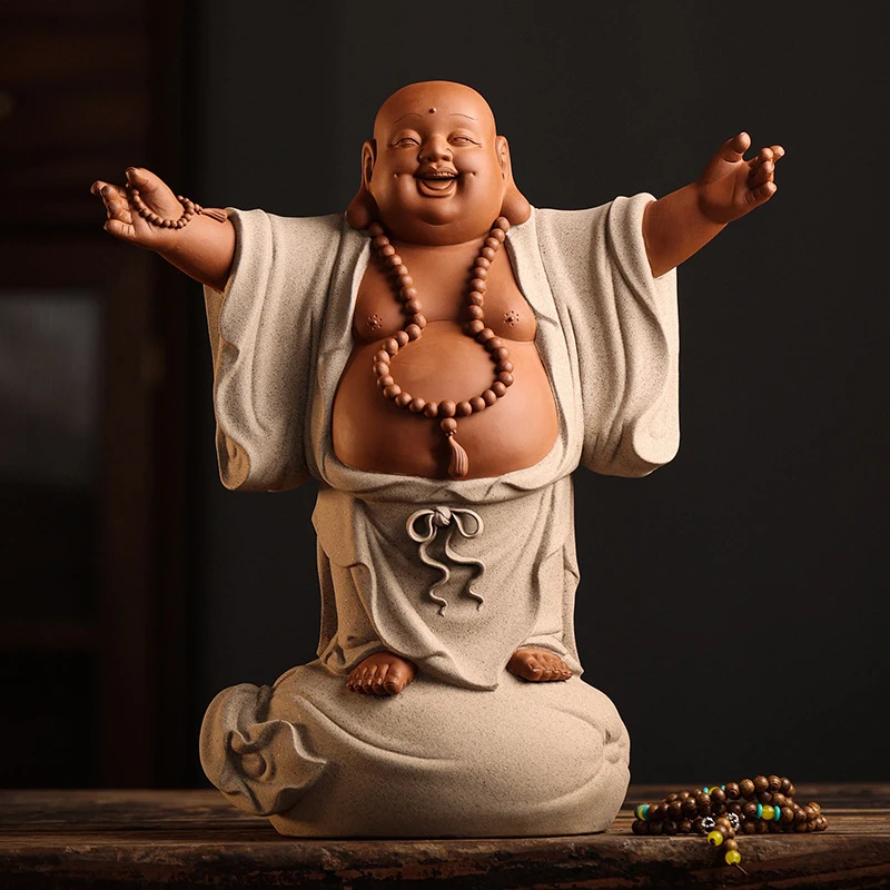 Ceramic Laughing Buddha Figurine Wealth And Fortune, Decorative Ornament For Living Room, Entryway, Office, Gift