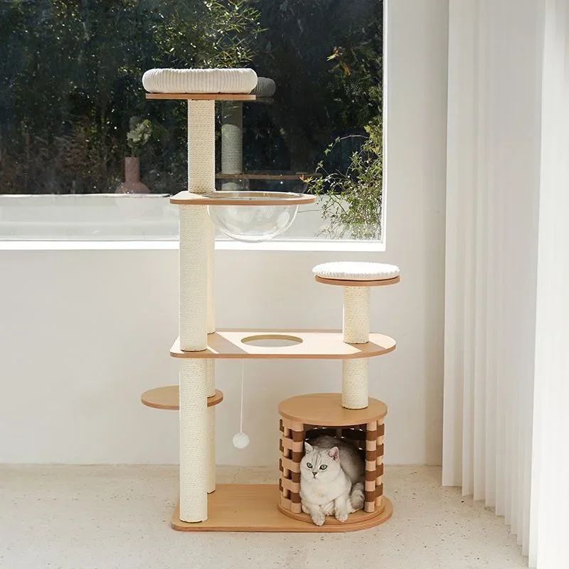 Modern Wooden Cat Climbing Frame Tough and Wear-resistant Cat Scratching Post Large Pet Furniture Multi-Story Cat Tree House