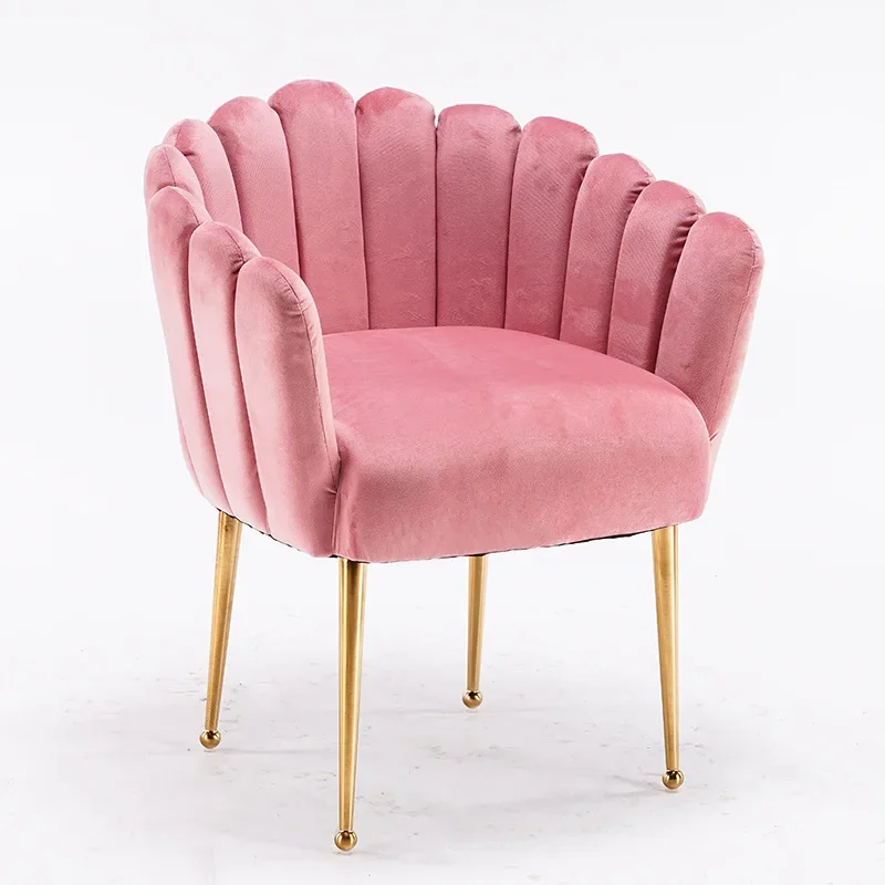 Factory Direct Sale Cheap Price Modern Furniture Pink Velvet Lazy Upholstery Shell Sofa Living Room Chair With Gold Legs