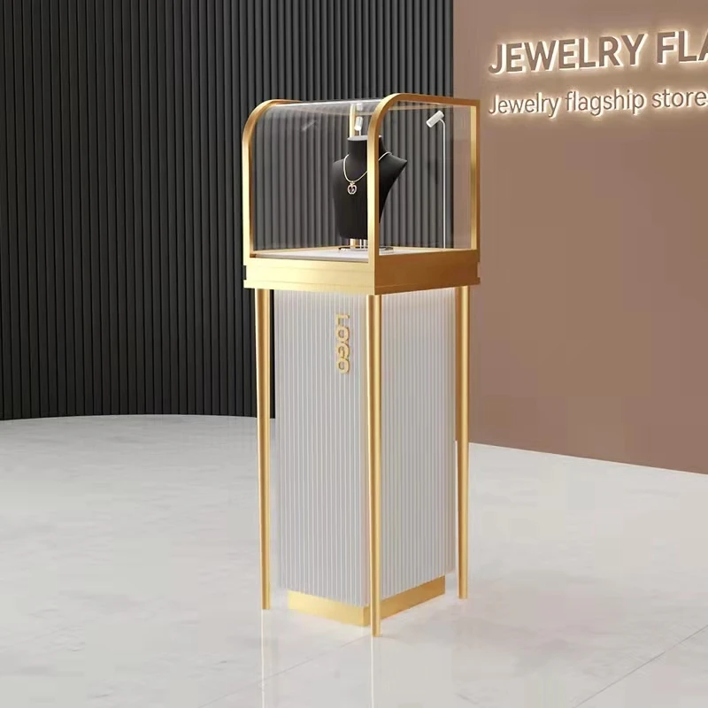 Custom, Custom Modern Design Jewelry Showcase with Lock Stainless Steel Jewelry Cabinet Luxury Jewelry Store Display Counter Sta