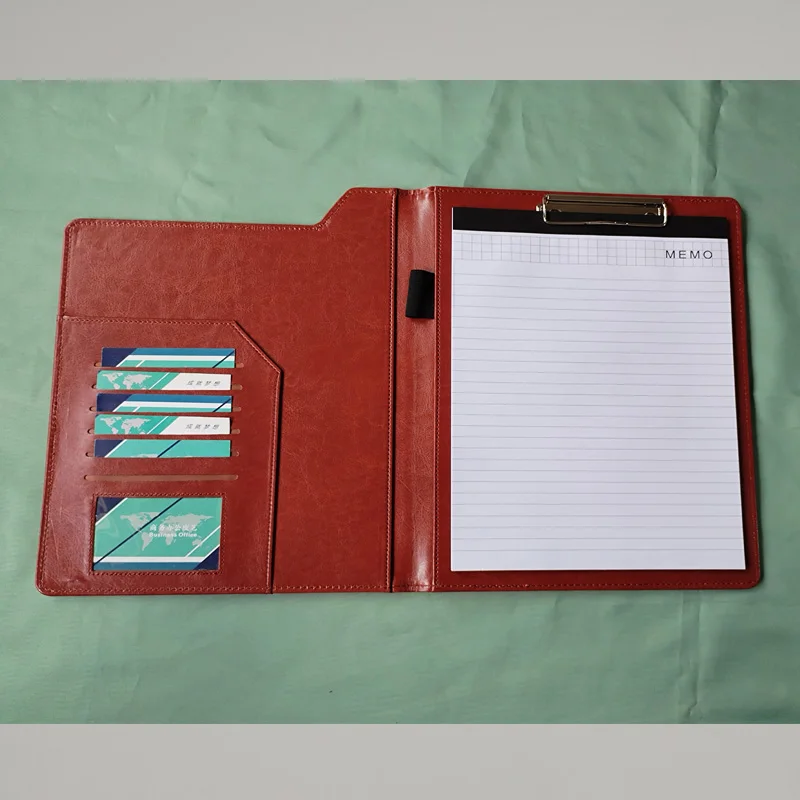 

A4 Portfolio Folder PU Leather Metal Clip File Clipboard Meeting Document Folder Contract Paper Clip Writing Pad Office Supplies