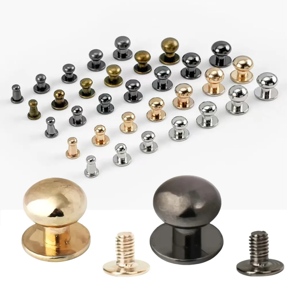 

100Pcs 4/5/6/7/8/9/10/12MM Strap Rivets Screw Solid Nail Bolt Round Head Screws Leather DIY Luggage Clothes/Bag/Shoes Brass Nail