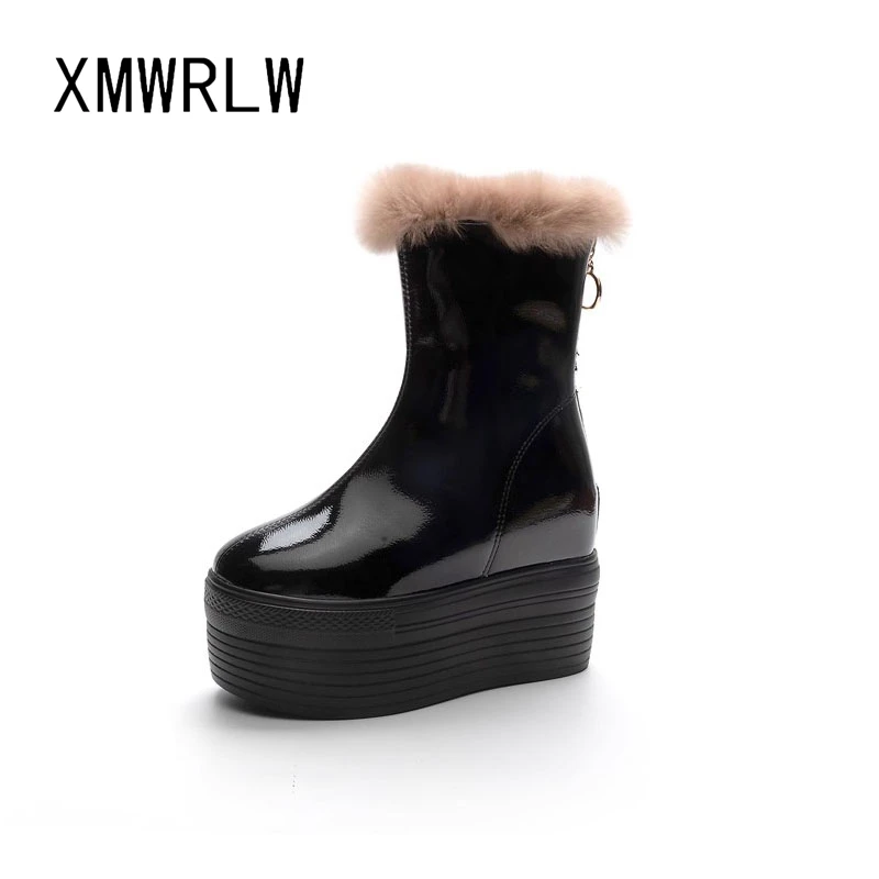 XMWRLW 2025 Winter Women Snow Boots Patent Leather Fashion High Heels Ladies Ankle Boots Warm Plush Women Winter Shoes Snow Boot view 4