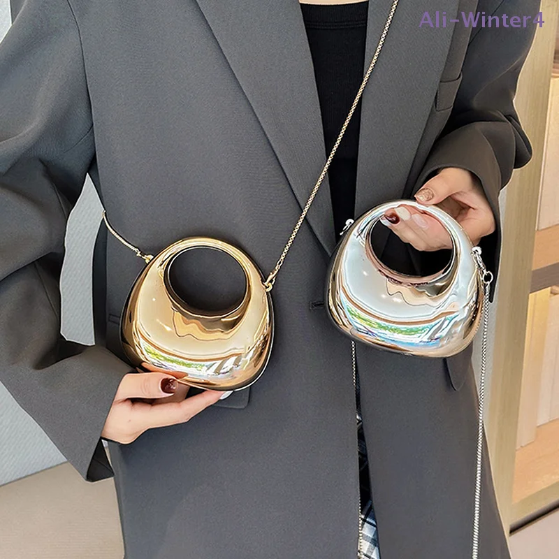 

【Winter4】Женская сумка через плечо с цепочкой, маленькая сумочка, акриловая, с металлическим блеском, в форме полумесяца, для вечеринок и банкетов, женская сумка, роскошная сумочка