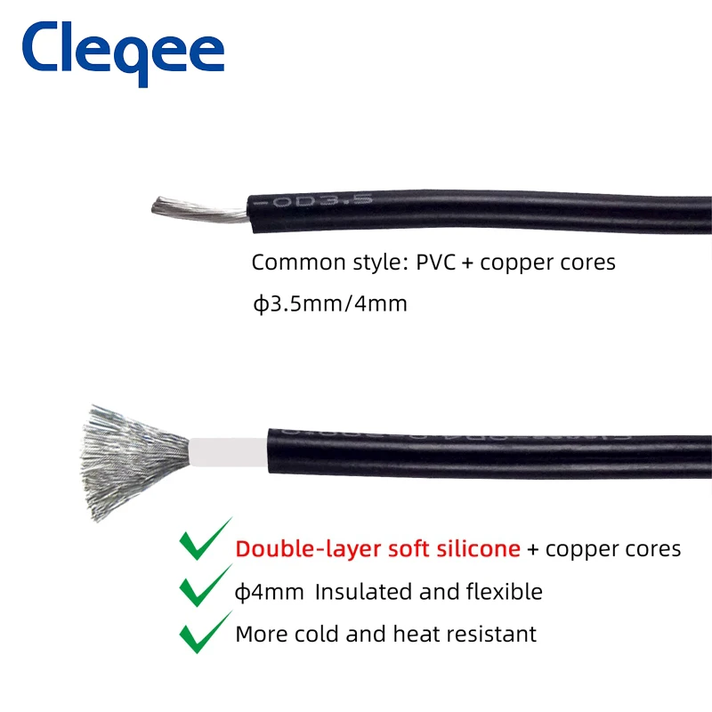 Cleqee P1505 1.5M Double Silicone Multimeter Probes 4mm Banana Plug Test Leads with 2mm Copper Needle 1000V/10A