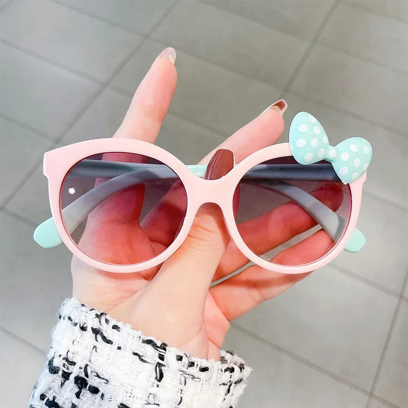 Adorable Color Block With Bow Decor Large Frame Sunglasses Teens Boys Girls Outdoor Party Vacation Travel kids eyewear