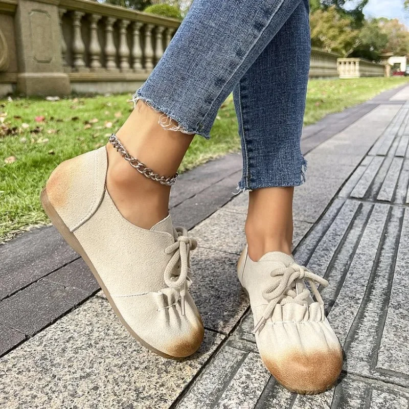 Shoes for Women 2024 High Quality Front Lace-up Women's Flats Fashion Round Toe Daily Flats Women New Plus Size Flat Low Heels