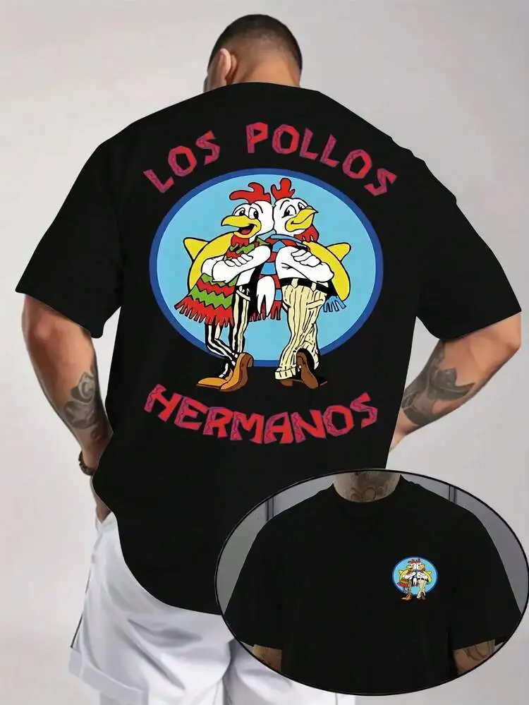 TV Series Breaking Bad Los Pollos Hermanos Double Sided Print T Shirts Funny Chicken Brothers Men's Cotton T-shirt Streetwear