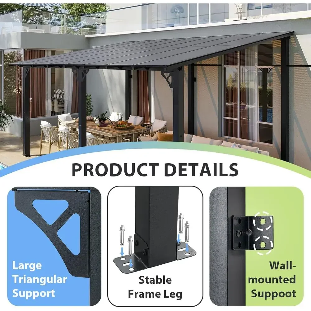 16'x 10' Premium Gazebo with Top e & Polyte Panel, Wall Mounted Gazebos Pergola, Outdoor Patio Lean to Gazebo, Awnings with Slop view 2