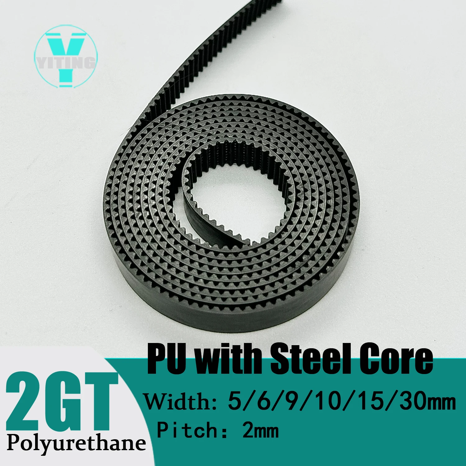 

GT2 Belt PU with Steel Core Synchronous Belt Anti-wear Reinforce Open Belt Black 5/6/9/10/15/30mm GT2 Belt 2GT Black Timing Belt