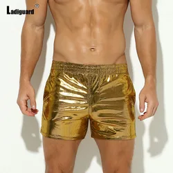 Ladiguard Sexy Men Stand Pocket Shorts 2024 European Style Casual Beach Short Pants Solid Gold Black Soft Elastic Waist Shorts