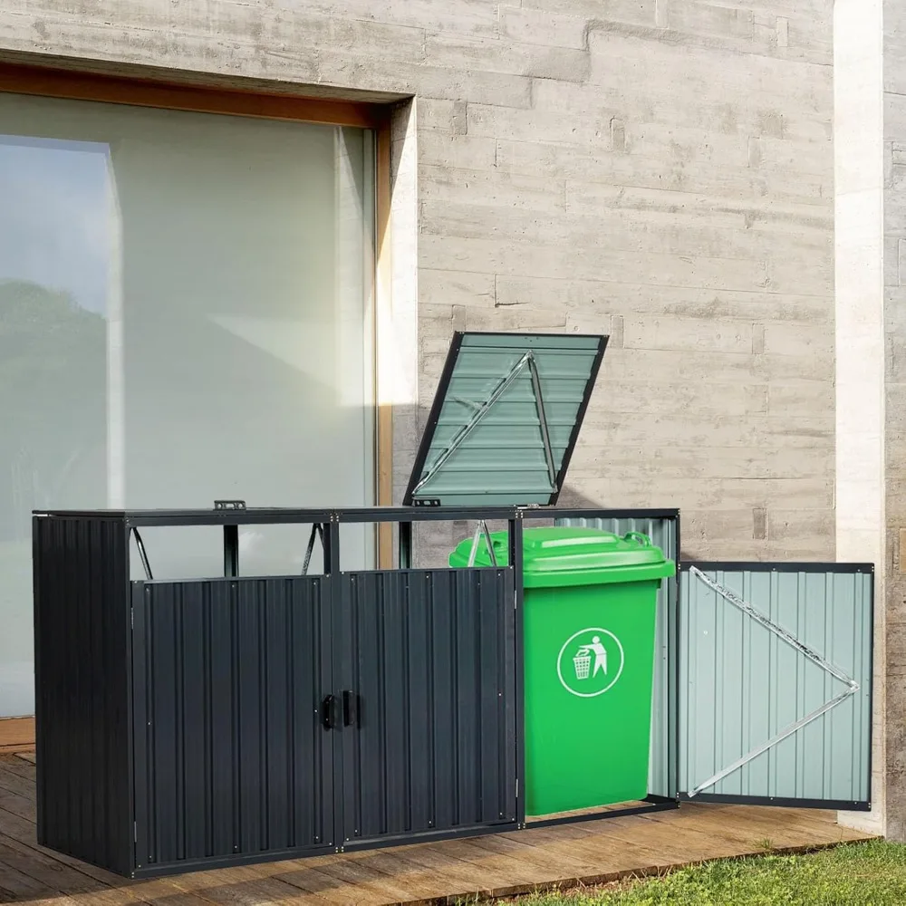 금속 야외 쓰레기통 보관함, 정원 쓰레기통용 아연 도금 강철 보관함