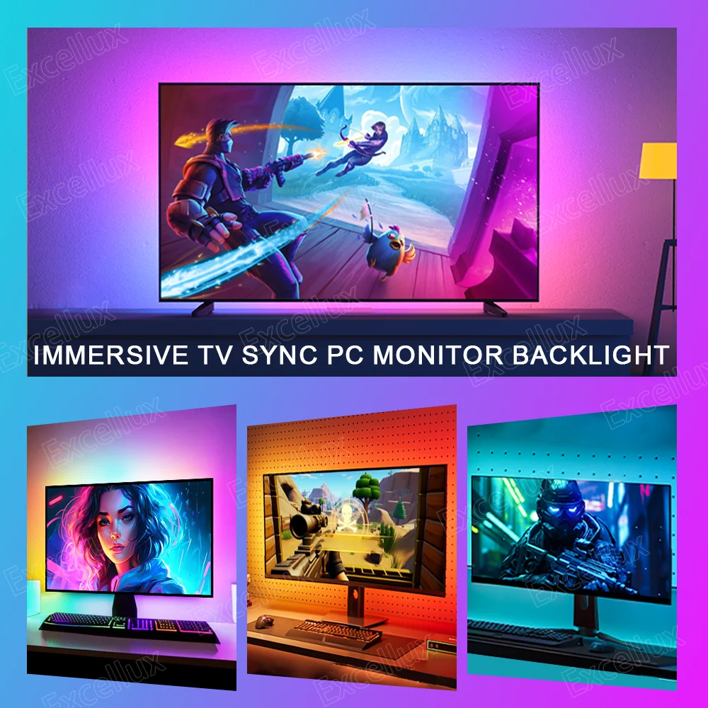 Ortam TV PC Monitörü Arka Işık Rüya Ekran USB Led Şerit Renk Sync RGB Monitörler TV\'ler Için Led Işıklar 5 V Atmosfer Dekor Lambaları