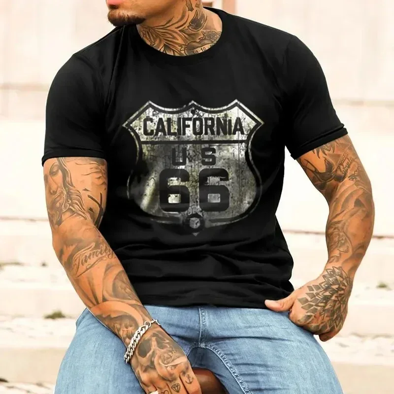 Men's Vintage Cotton T-Shirt  American Personality Route 66 Designed Short Sleeved Women Tees Casual Plus Size Men harajuku