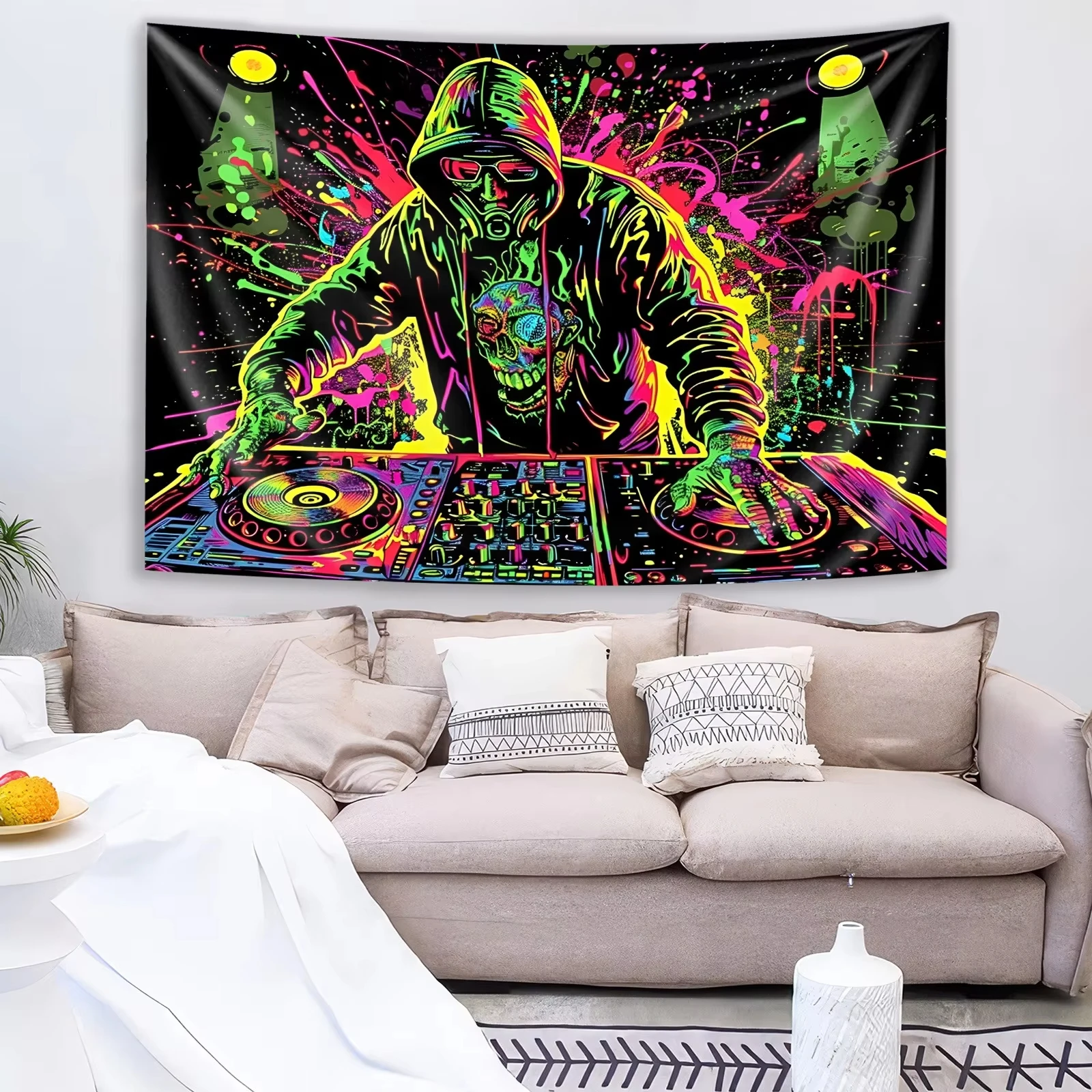 VIKAMA Dazzle Dj Gas Mask Tapestry Neon Gaming Room Music Festival