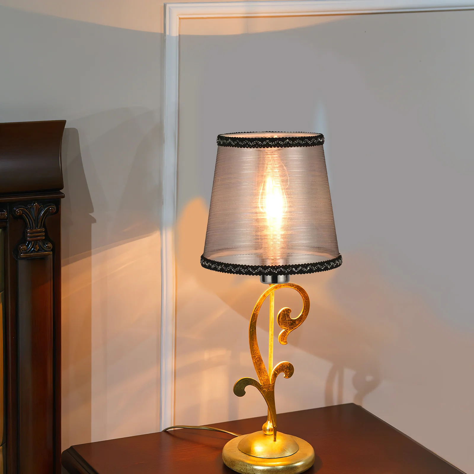 غطاء مصباح طاولة من القماش المعدني، غطاء خفيف مصنوع بحرفية مفصلة للاستخدام الآمن في غرفة النوم وغرفة المعيشة #3