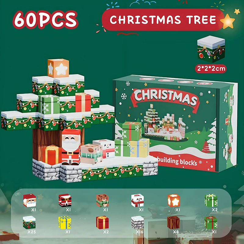 مجموعة مكعبات بناء مغناطيسية لعيد الميلاد 300 قطعة مع سانتا كلوز، شجرة، شخصيات الرنة، ألعاب جذعية للأطفال، هدية عيد الميلاد للأولاد والبنات