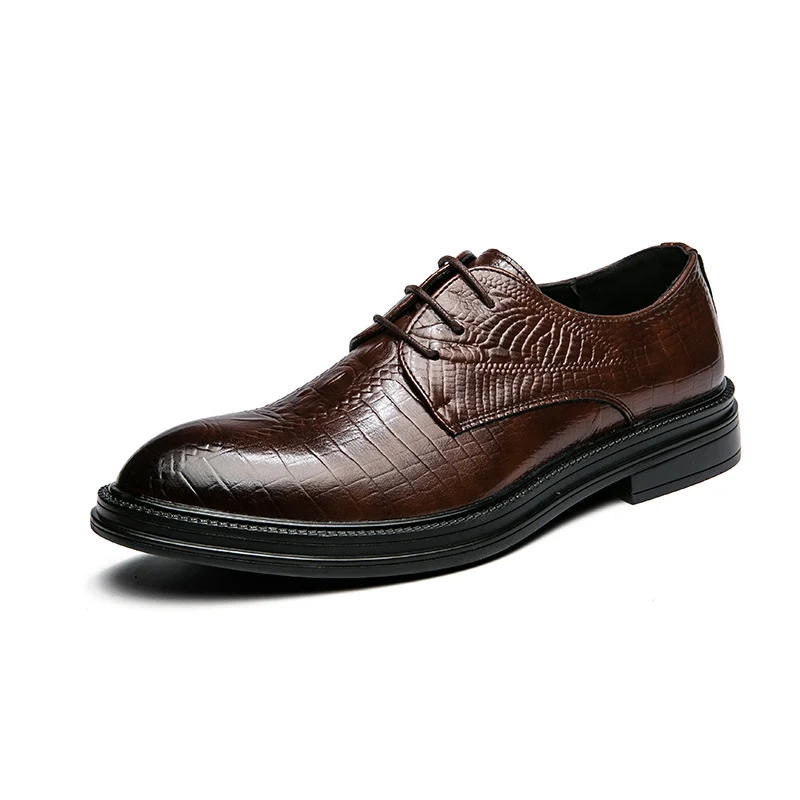 Sapatos de negócios de couro genuíno masculino, Sapatos antiderrapantes casuais, Vestido de banquete com renda, Sapatos de casamento novos