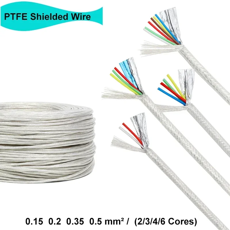 

1M/5M Sq.0.15~0.5mm High Purity Silver Plated OFC PTFE Shielded Wire 2 3 4 6 cores Hifi Audio Amplifier Speaker Headphone Cable