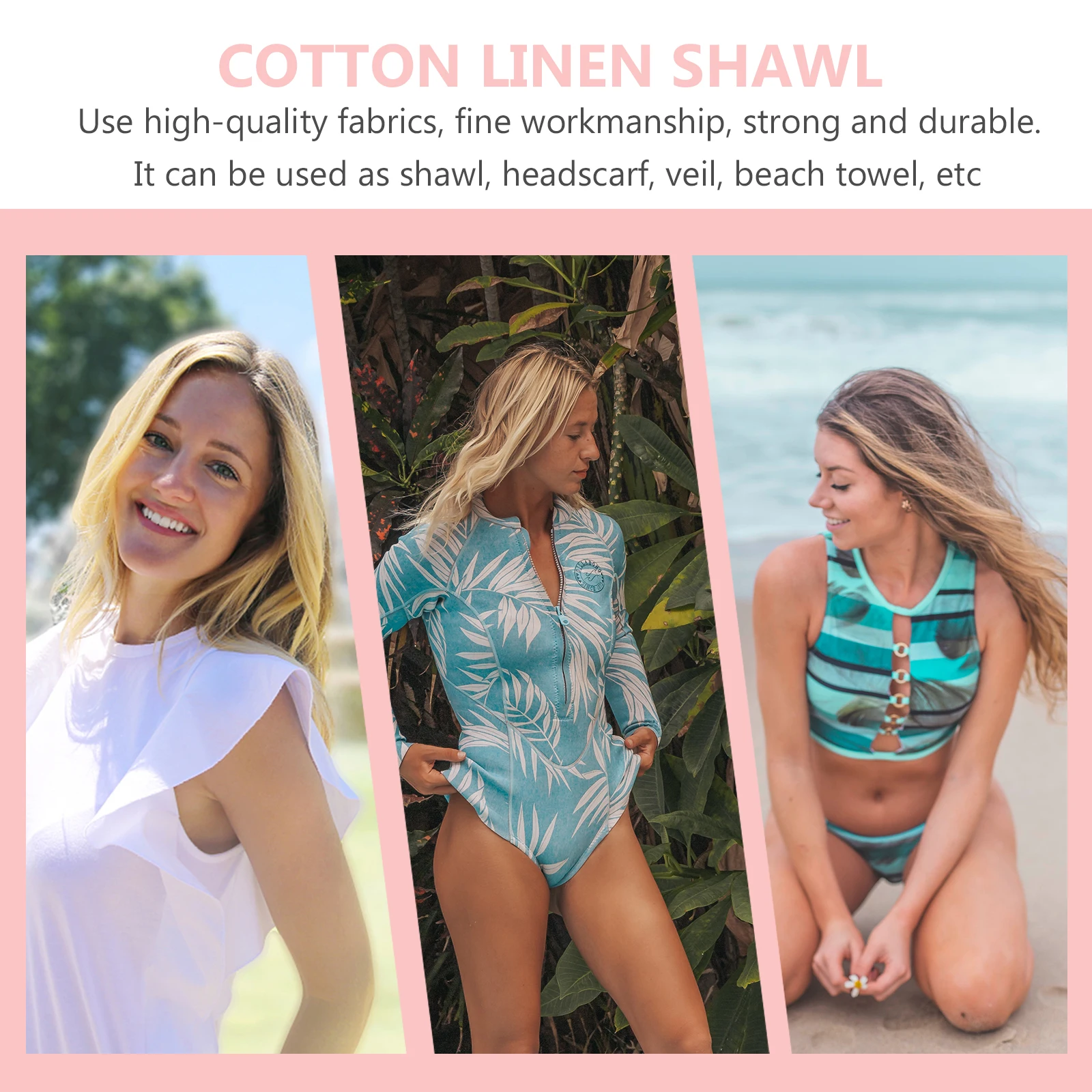 

Cotton Linen Shawl Pure Color Lightweight Scarf 100x180cm Breathable Beach Cover Lady Sunscreen