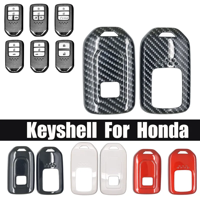 

ABS Carbon Style Car Key Fob Case Cover For Honda Fit Accord CRV HRV Civic Pilot Odyssey Jazz Protection Remote Key Trim