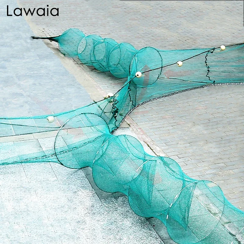 Lawaia River-blocking Fishing Net Double-tail Culture Shimp Cage Chain Sinker Pvc Floats Fish Net Trap Two-way Crayfish Catcher