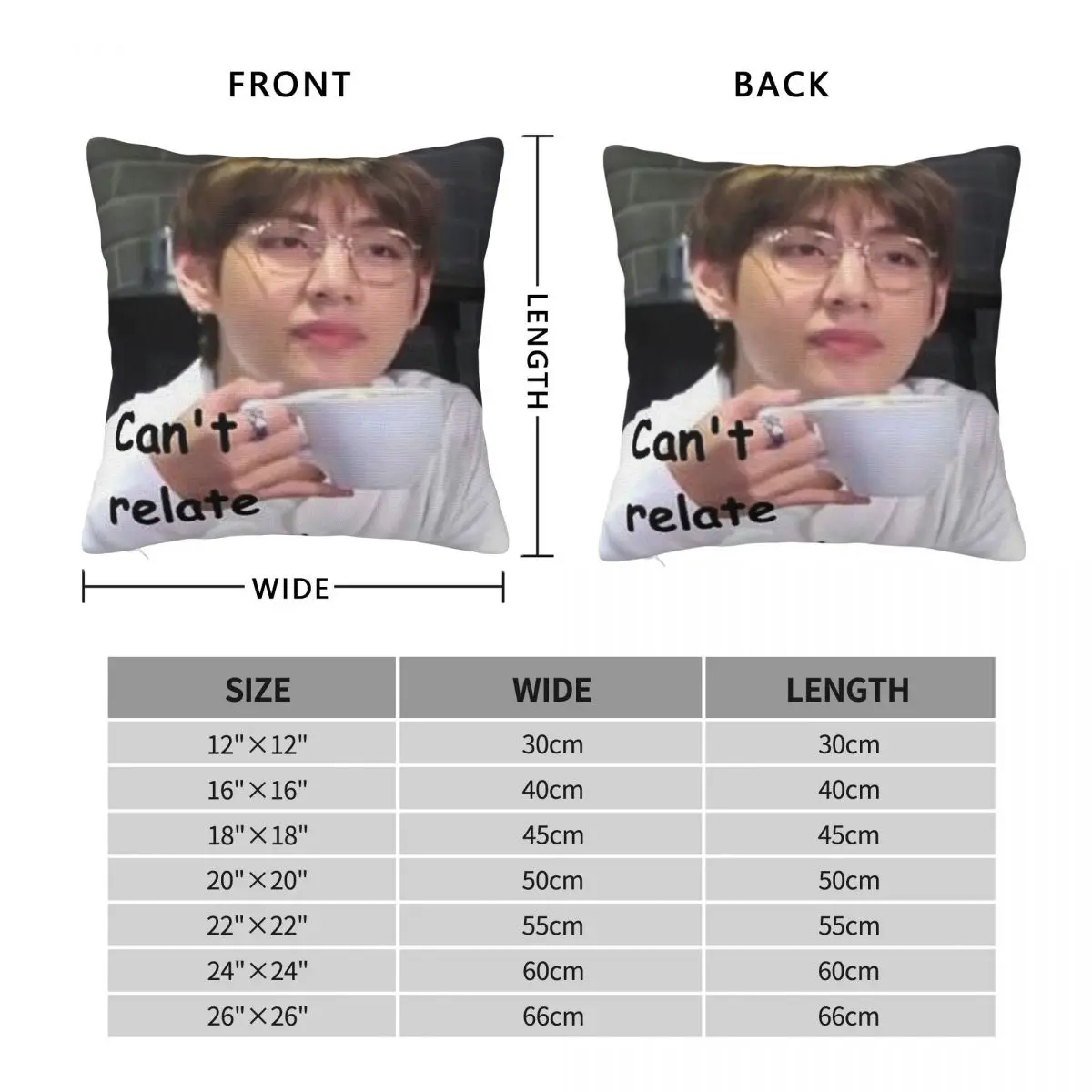 Taehyung Can't Relate Meme Pillowcase Polyester Linen Velvet Creative Zip Decor Throw Pillow Case Bed Cushion Cover