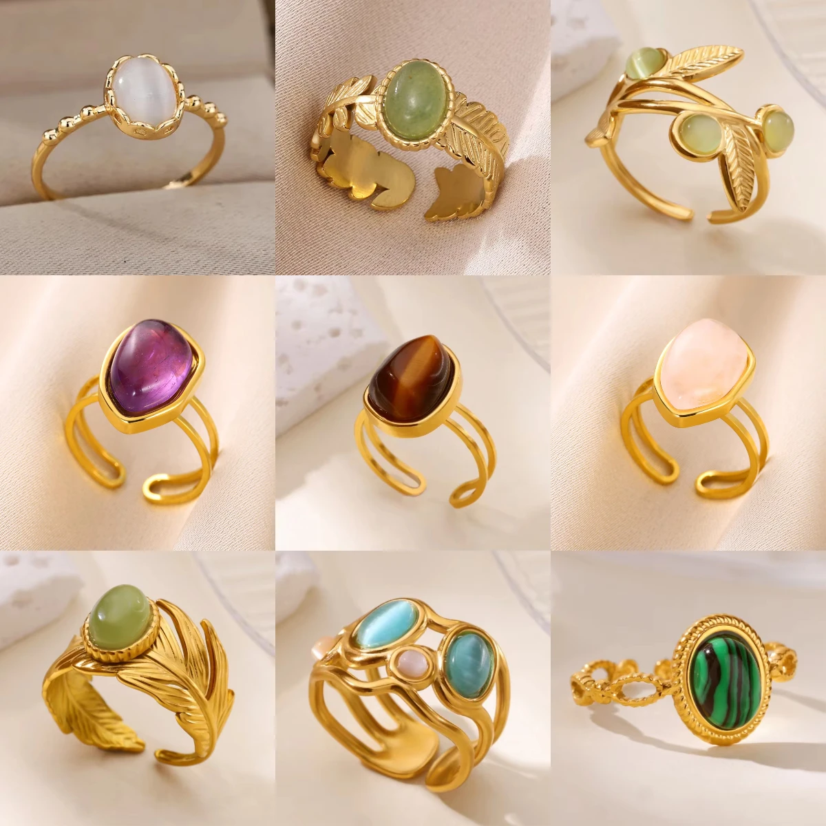Vintage Unregelmäßige Original Stein Ringe Für Frauen Gold Farbe Edelstahl Öffnung Ring Elegante Schmuck Hübsches Geschenk Weihnachten