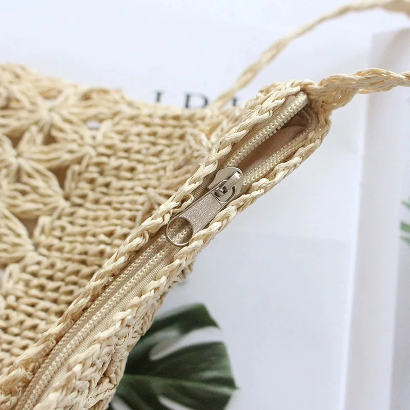 Women Beach Woven Straw Shoulder Bag with Tassel Boho Hollow Out Crochet Crossbody Handbag Macrame Clutch Purse with view 4