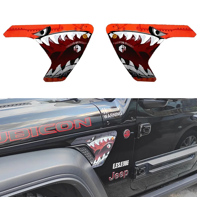 Creative Hood Side Fender Vent Sticker Shark Solider Graphics Decal Wrap Vinyl Kit for Jeep Wrangler JL Gladiator JT 201-2023