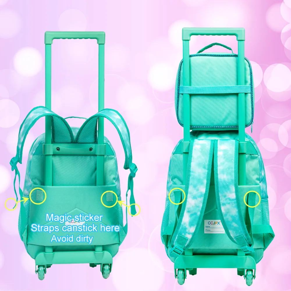 Rolling Backpack for Girls,Kids Unicorn Dinosaur Bookbag with Roller Wheels, Suitcase School Bag Set