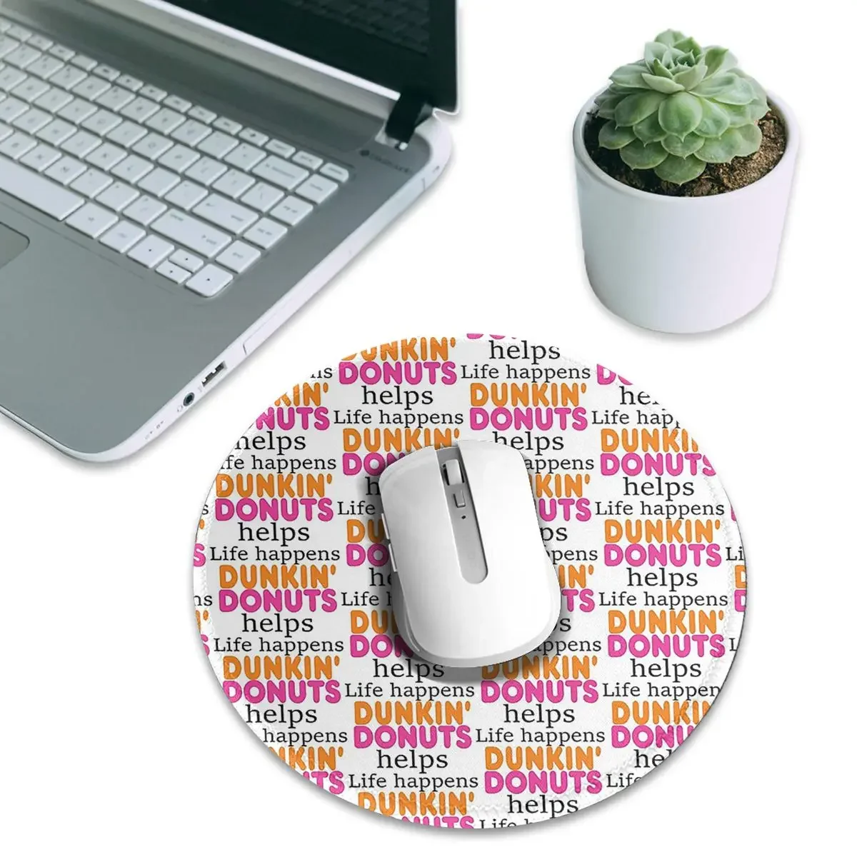 Life Happens... Dunkin Donuts Helps Round Mouse Pad Computer Keyboard Mouse Mat Gaming Laptop Desk Mat Office Table Mats