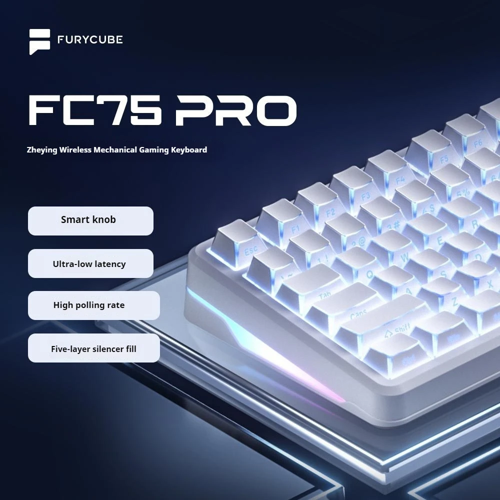 FURYCUBE FC75PRO 75% Compact Wireless Mechanical Keyboard, Folding Shadow Side-Printed, Silent Custom Esports Office Keyboard
