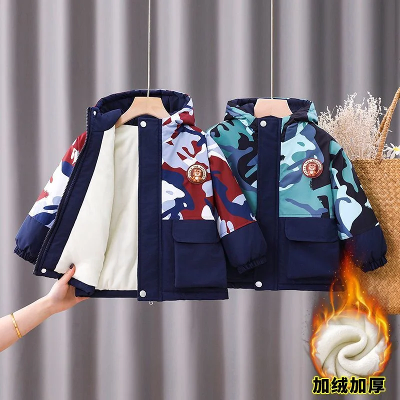 

Boys Coat Cotton Jacket Windbreak Outerwear 2025 Printed Winter Autumn Thicken Warm Cotton Christmas Gift Children's Clothing