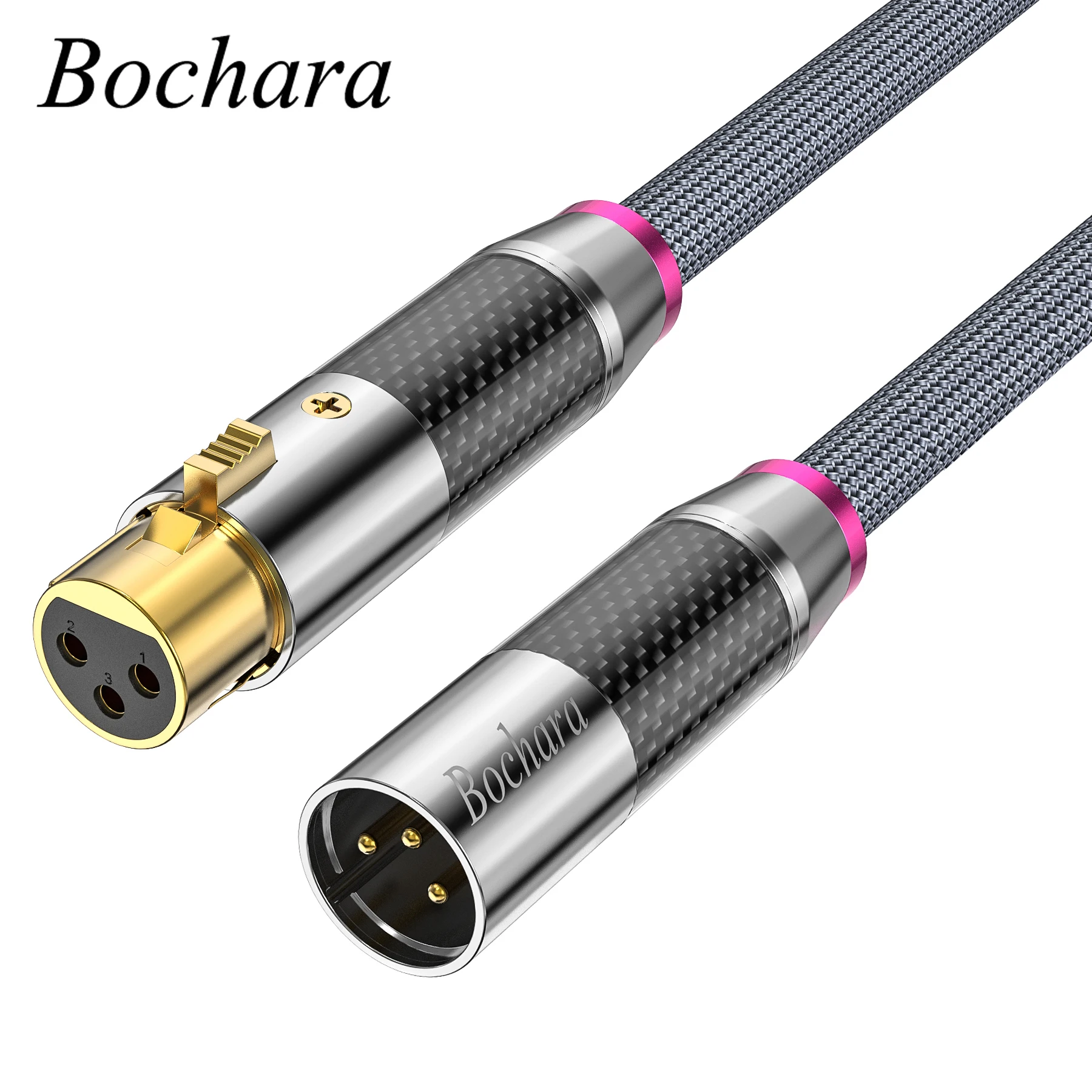 Bochara HiFi Carbon Fiber XLR Male to Female Extension Cable Gold Plated Multi-Shielded 18AWG OD11mm High Quality For Mic Amp