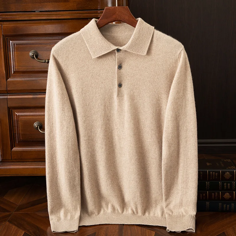 2024 new autumn and winter men\'s 100% pure cashmere sweater, lapel, popular, casual, pullover sweater