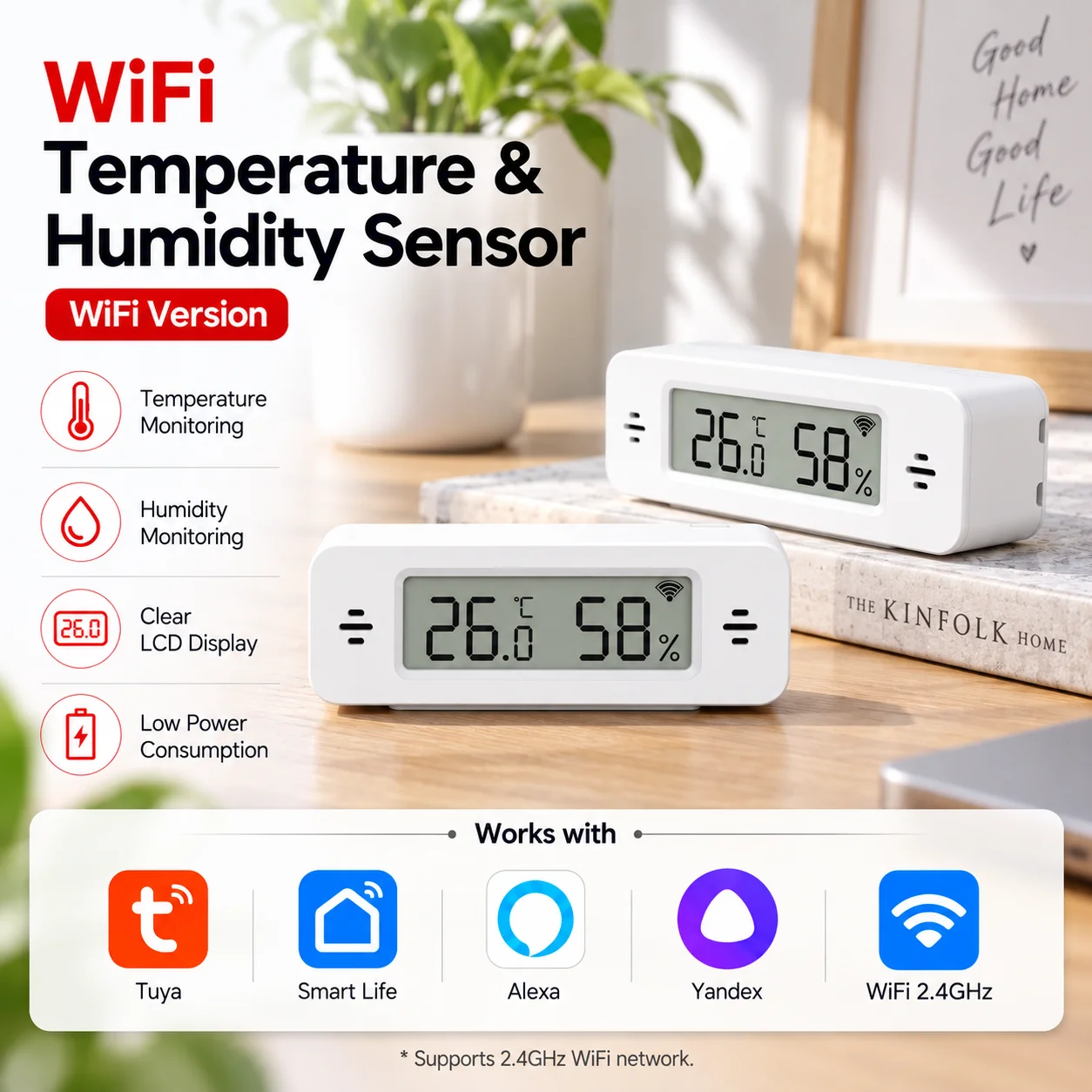 Mini Tuya WiFi Temperatur- und Feuchtigkeitssensor, intelligentes Thermometer und Hygrometer für das Smart Home, Fernalarm über App, kompatibel mit Alexa, Yandex und Google Home.