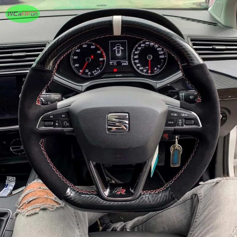 Customize Suede Carbon Leather Car Steering Wheel Cover For Seat Leon Cupra R Leon ST Cupra Leon ST Cupra Ateca Cupra Ateca FR