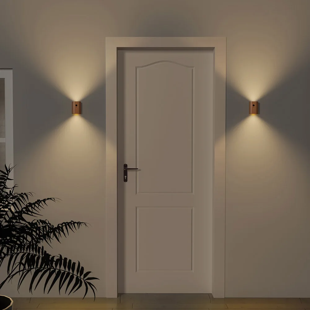 Lámpara LED de pared con Sensor de movimiento, luz nocturna de grano de madera magnética, recargable por USB, accesorios de iluminación para dormitorio y cocina, 0,4 W