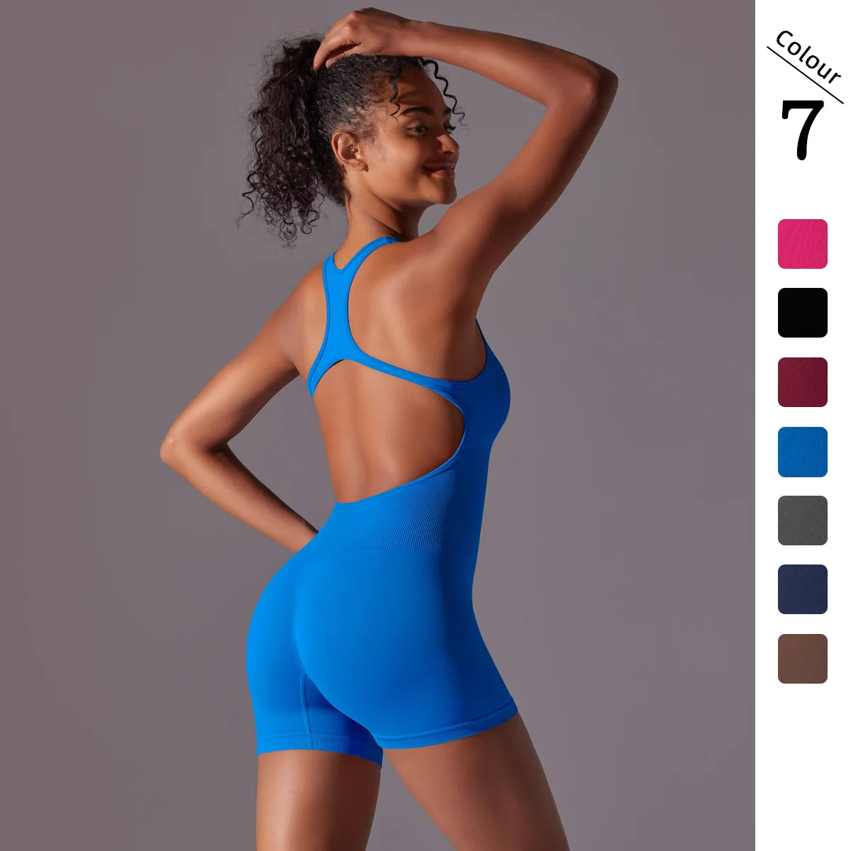 

Tight solid color one-piece jumpsuit Air beauty back yoga suit Seamless breathable one-piece suit Quick-drying breathable