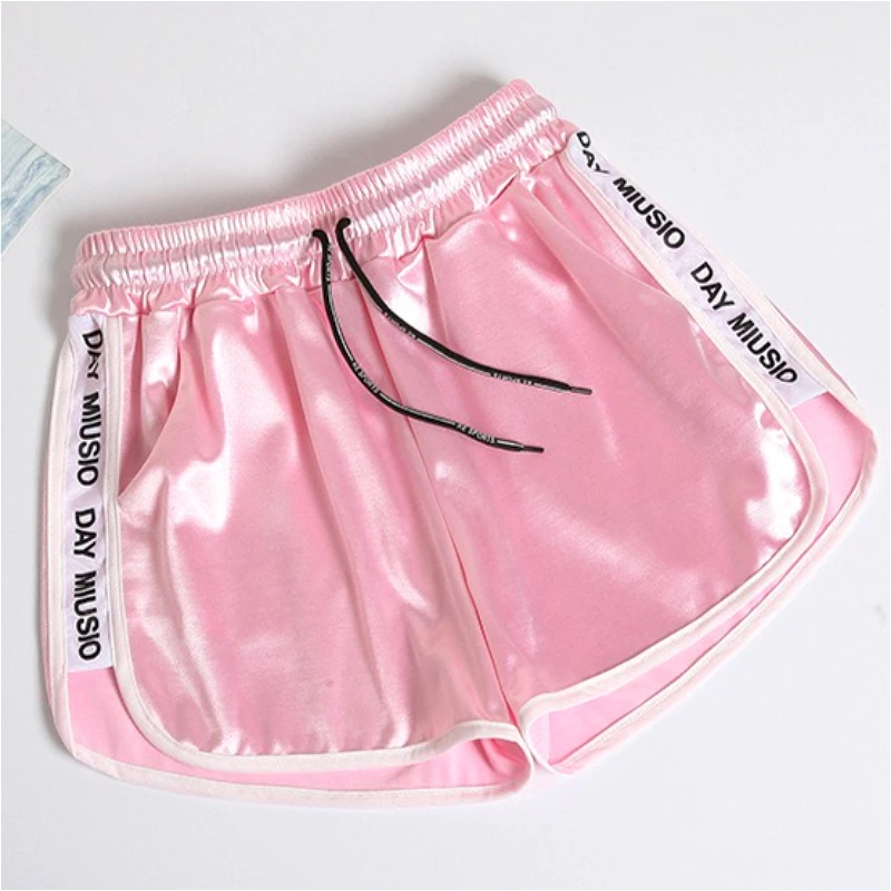 Glossy Sports Shorts for Girls Loose Soft Wide-leg Shiny Women Clothing Running Short Pants Swimming Trunks Beachwear Summer