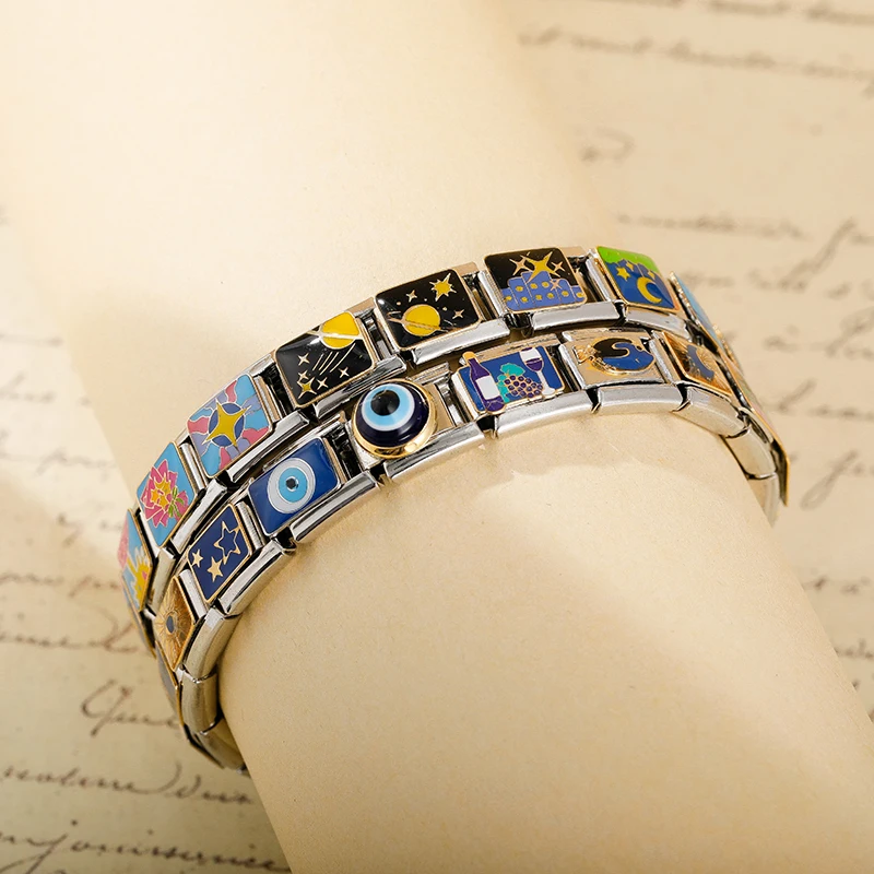 Hapiship 2024 Women Moon Star Drop Shipping Italian Charm Links Beads Fit 9mm Stainless Steel Bracelet Wholesale Jewelry DJ1371
