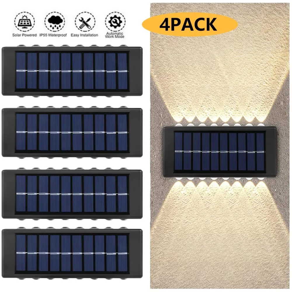 

1~4Pack Solar Wall Lights Outdoor 16LED Waterproof Lamp Up And Down Convex Lens Lighting For Garden Landscape Balcony Decoration