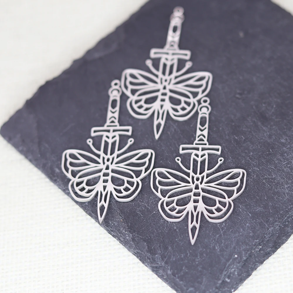 3pcs/Lot Stainless Steel Sword with Moth Accessories DIY Jewelry Making For Bracelets Earring Necklaces For Party Gift